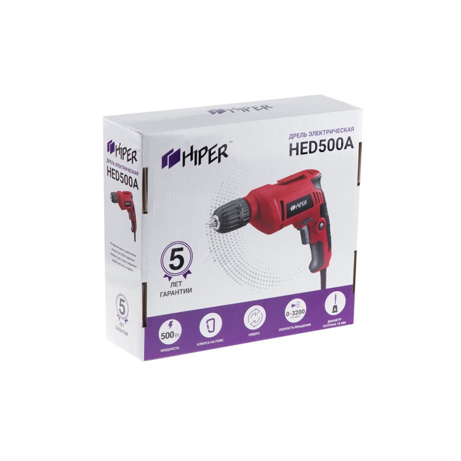 Дрель безударная HIPER HED500A, в коробке, 500Вт