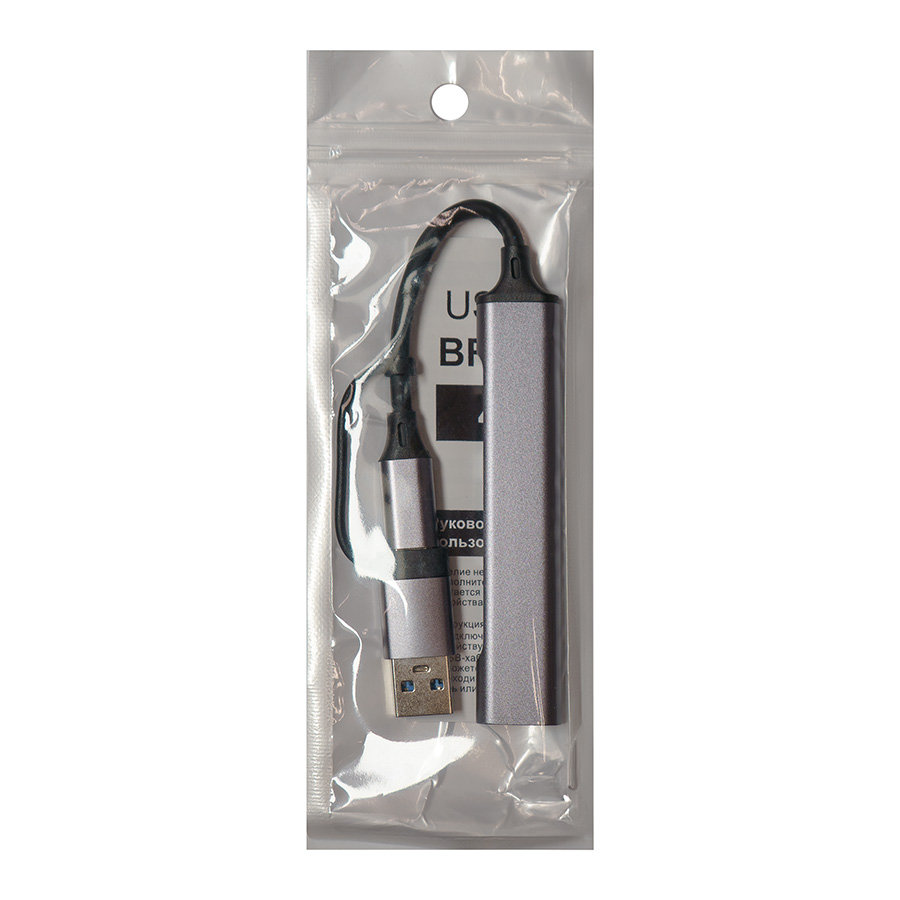 USB-хаб BRANCH 4 в 1, серый, алюминий