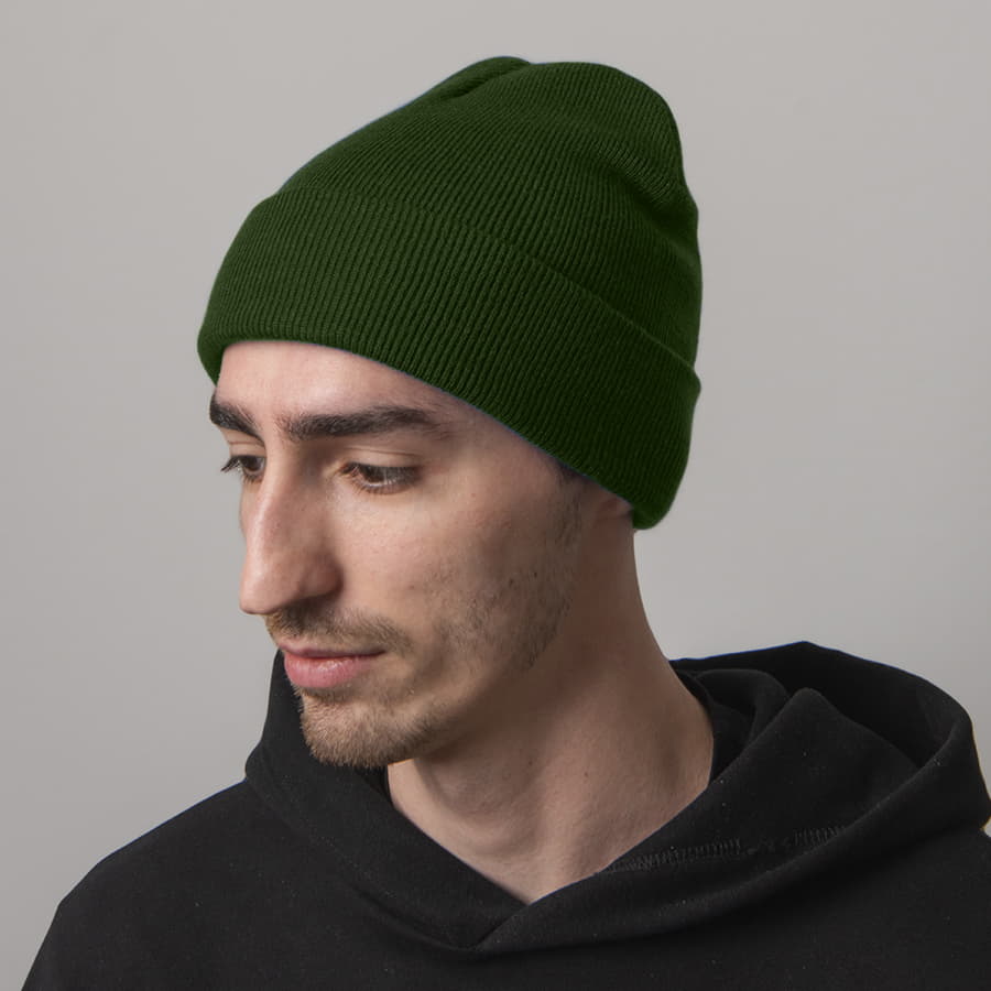 Шапка вязаная двойная "Essential", с отворотом, зеленый,100% акрил 