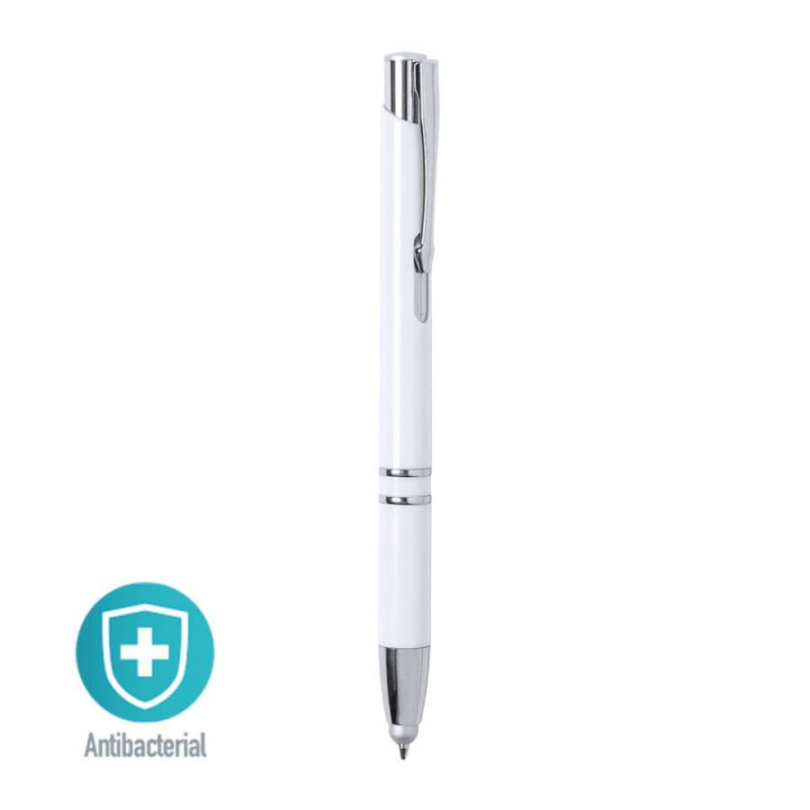 Шариковая ручка со стилусом TOPEN, белый, антибактериальный пластик