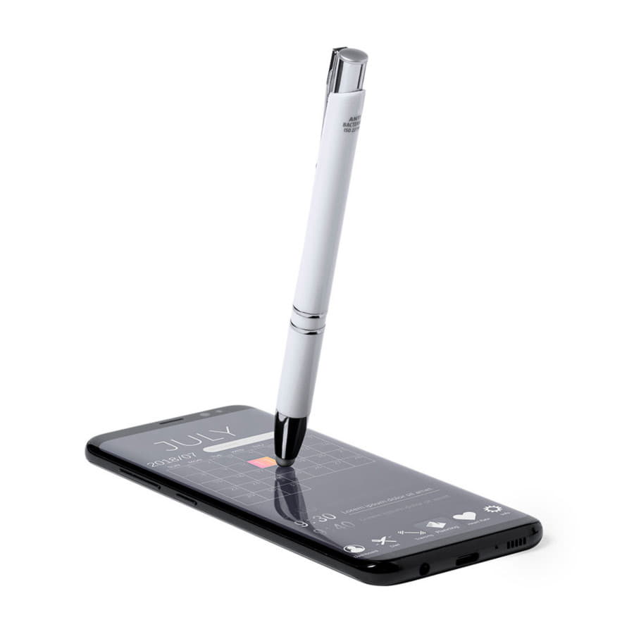 Шариковая ручка со стилусом TOPEN, белый, антибактериальный пластик