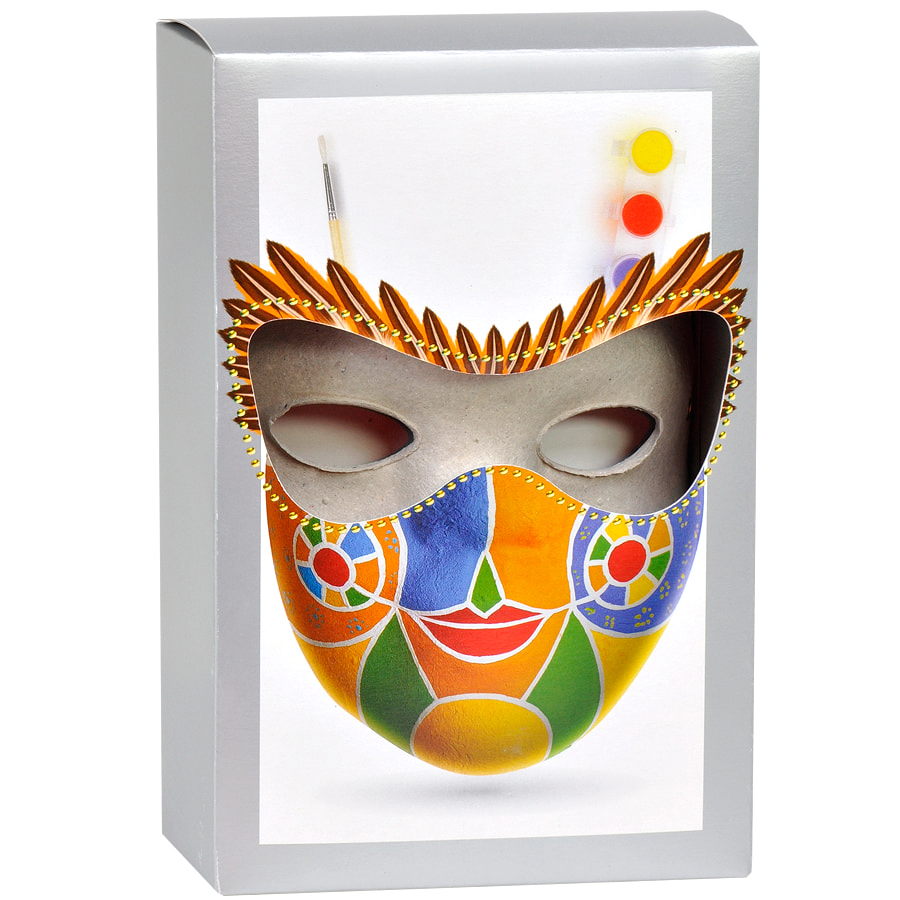 Комплект для раскраски "МАСКА", маска, кисть, краски,   папье-маше 