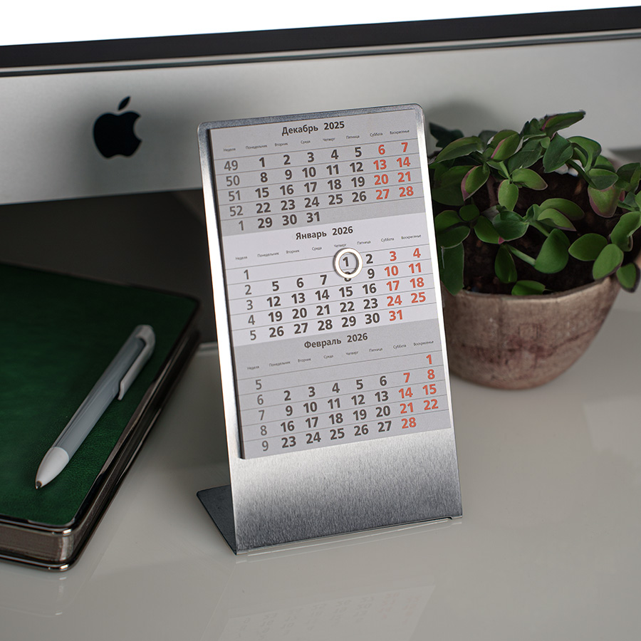 Календарь настольный на 2 года; серебристый; размер 23*10,5 см,сталь, 