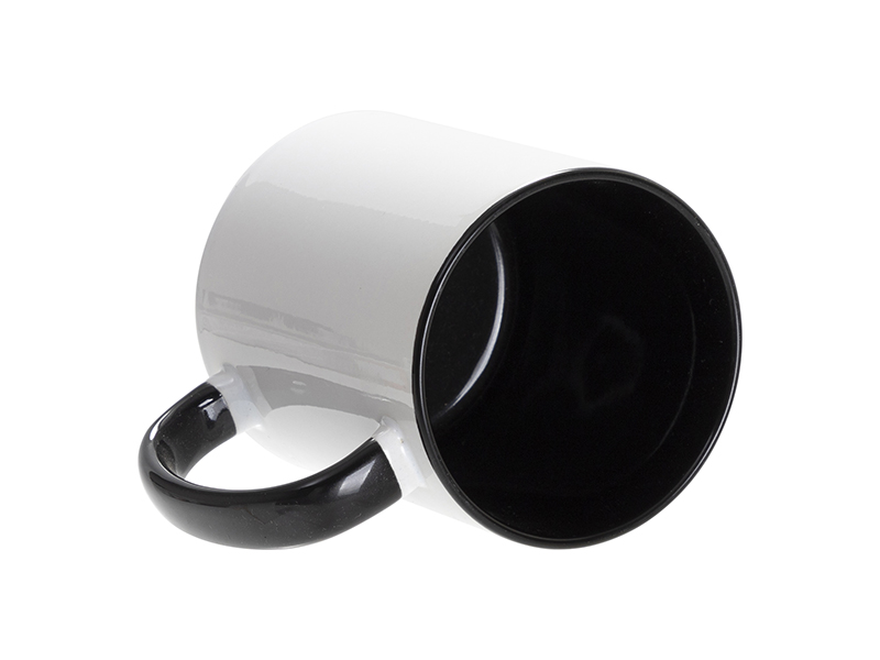Кружка для сублимации, 330 мл, d=82 мм, стандарт А, белая, черная внутри, черная ручка