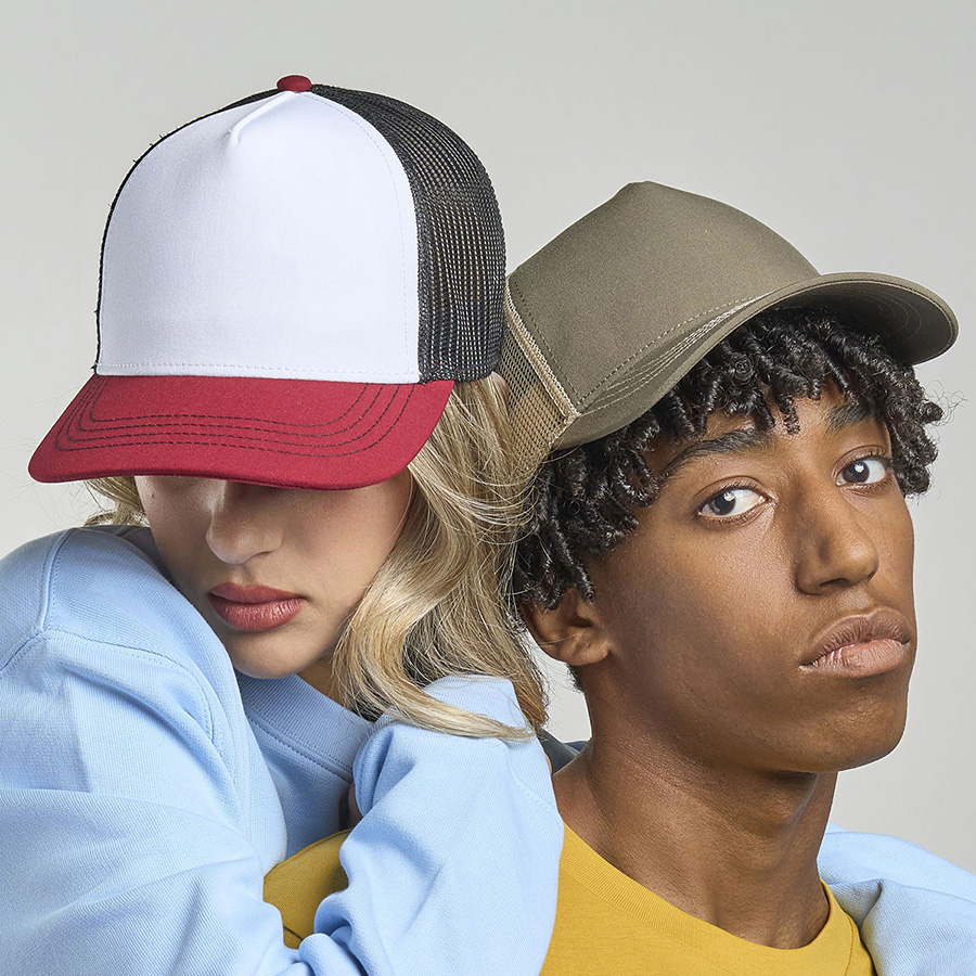 Бейсболка "RAPPER CANVAS-S", 5 клиньев, т.сер./красн, пласт.заст., 100% перераб. полиэстер, 270 г/м2