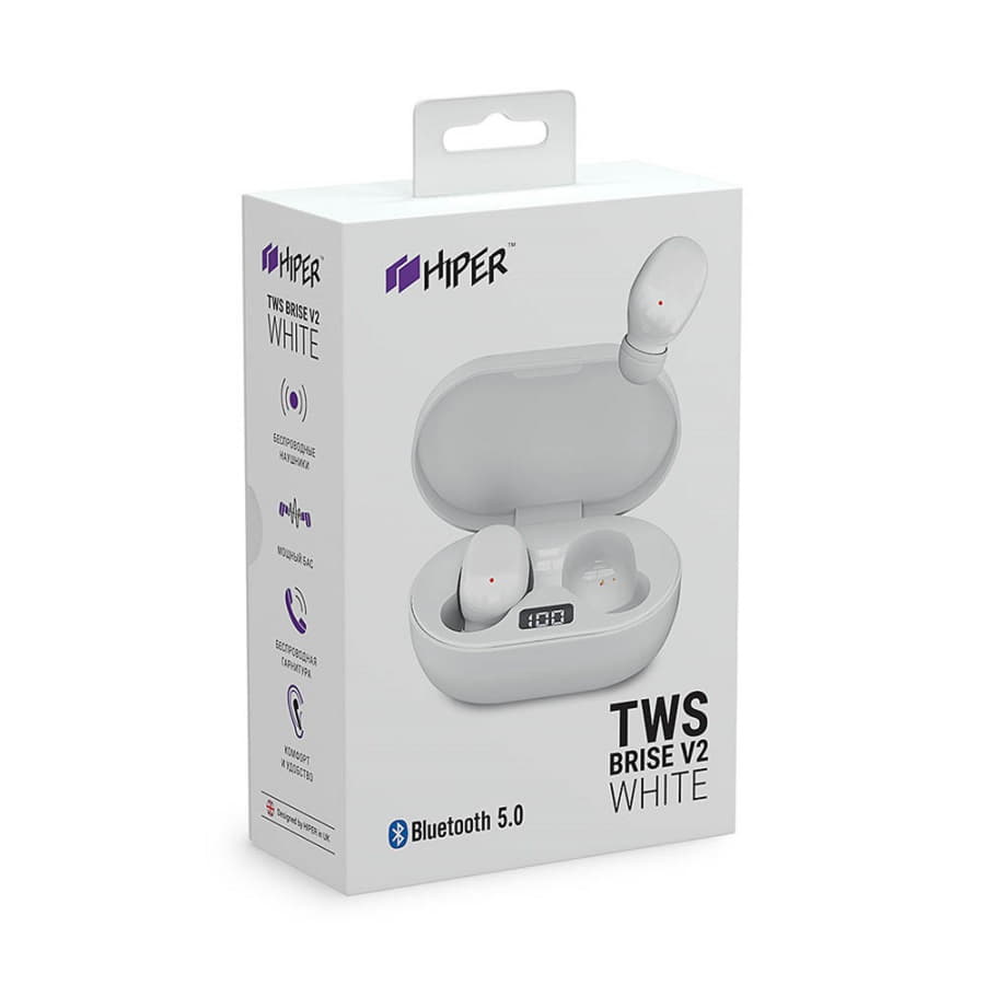Наушники беспроводные с зарядным боксом HIPER TWS BRISE V2, цвет белый 