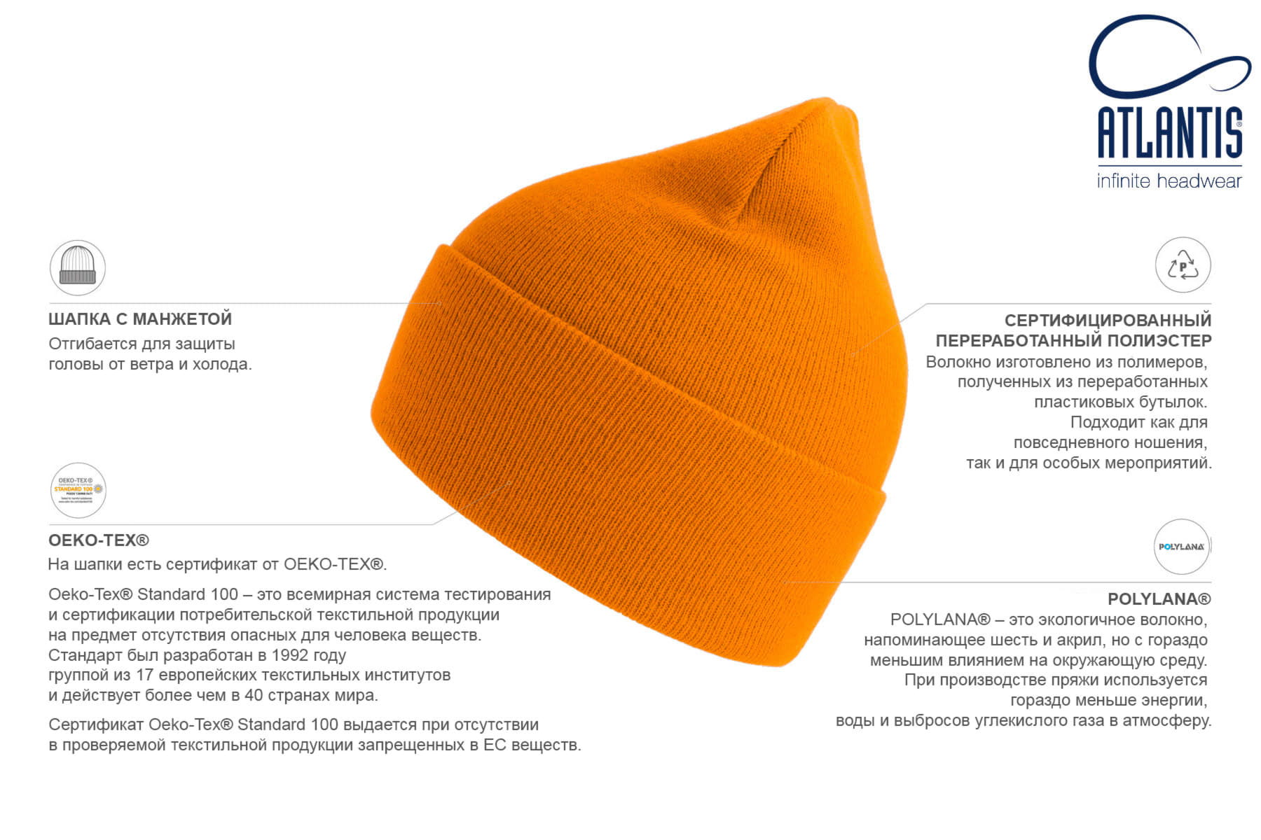 Шапка вязаная PURE  с отворотом из пряжи Polylana® горчичный