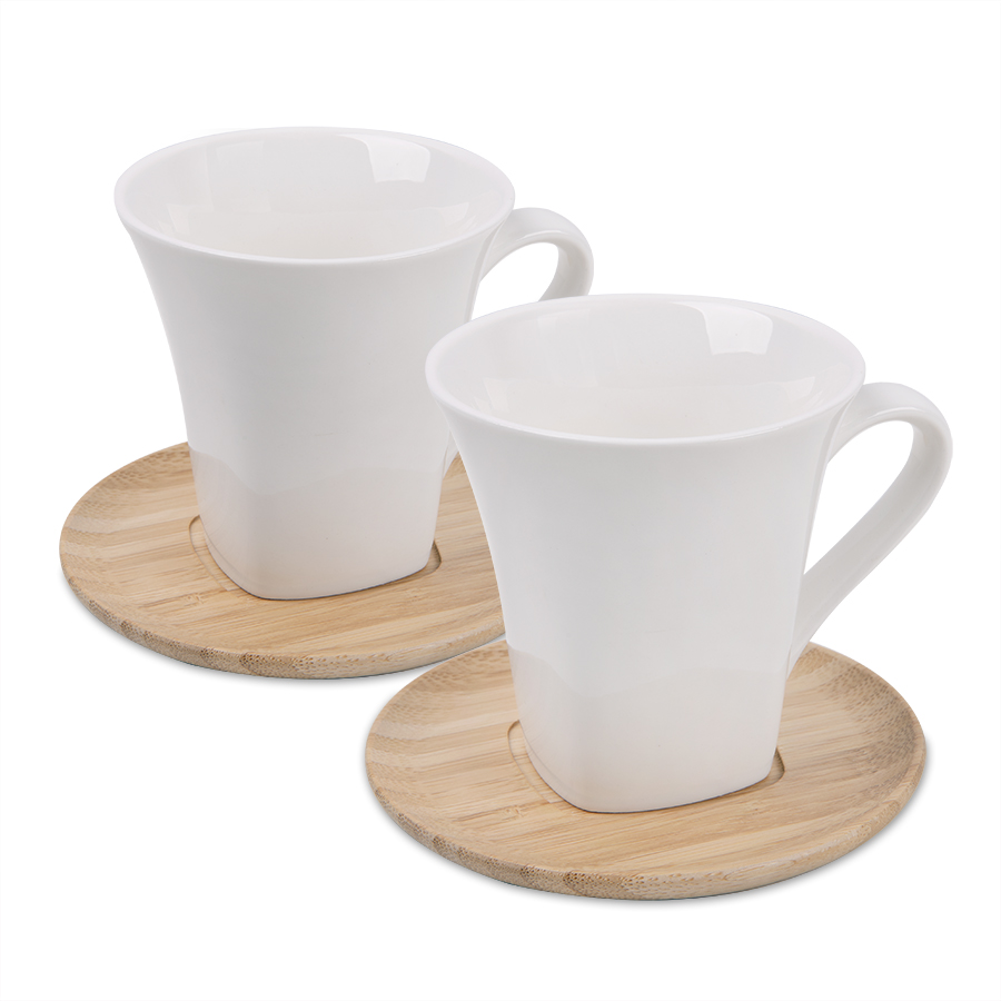 Чайные пары  "Натали" 2 штуки, 19,5х19х9см, 200мл, фарфор, бамбук