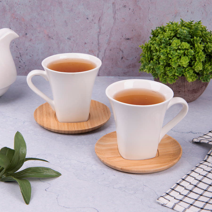 Чайные пары  "Натали" 2 штуки, 19,5х19х9см, 200мл, фарфор, бамбук