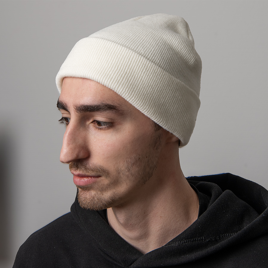 Шапка вязаная двойная "Essential", с отворотом, кремово-белый,100% акрил 