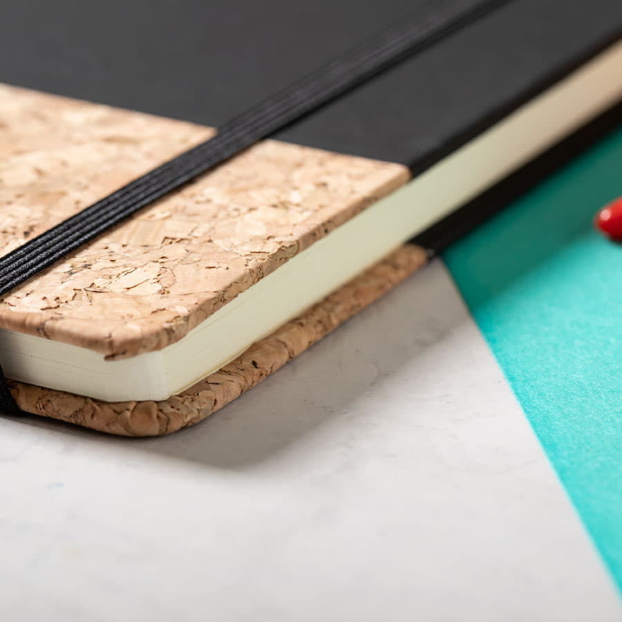 Блокнот BLUSTER, A5, твердый переплет, PU/пробковая ткань, нелинованный, белый