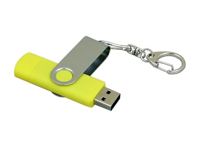 USB 2.0- флешка на 16 Гб с поворотным механизмом и дополнительным разъемом Micro USB