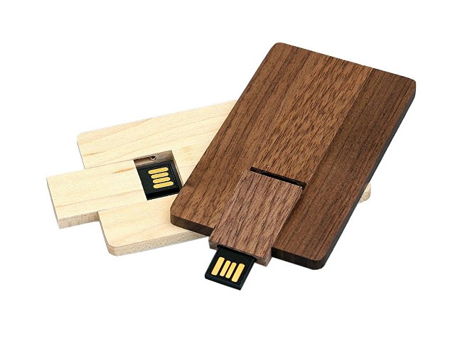 USB 2.0- флешка на 8 Гб в виде деревянной карточки с выдвижным механизмом