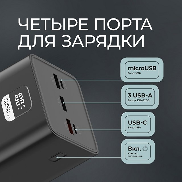 Внешний АКБ NRG Turbo V4 50000 мА-ч, дисплей