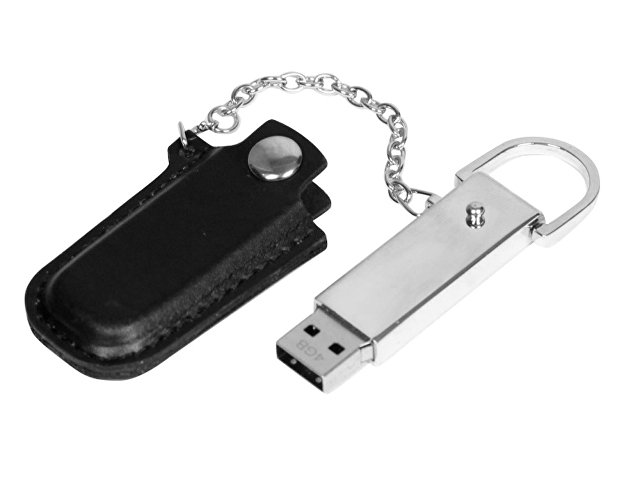 USB 2.0- флешка на 16 Гб в массивном корпусе с кожаным чехлом