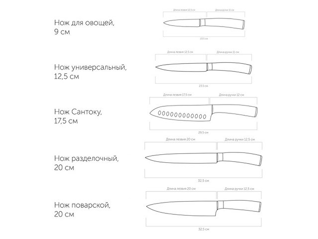 Набор из 5 кухонных ножей и блока для ножей с ножеточкой «DANA»