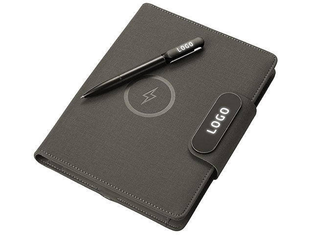 Подарочный набор «Twilight»: органайзер А5 с беспроводной зарядкой и металлическая шариковая ручка со светящимся логотипом