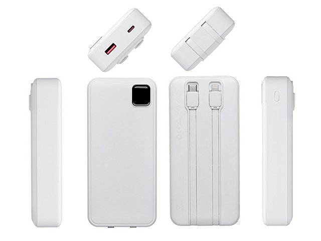 Внешний аккумулятор со встроенными кабелями «Фрэйм Про», быстрая зарядка, 20000мач