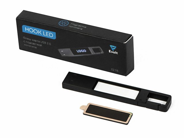 USB 2.0- флешка на 32 Гб c подсветкой логотипа «Hook LED»