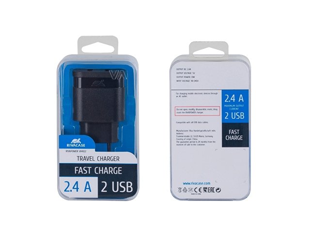 Сетевое зарядное устройство, 2 USB/2.4 A