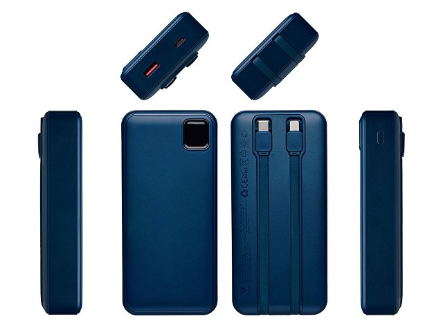 Внешний аккумулятор со встроенными кабелями «Фрэйм Про», быстрая зарядка, 20000мач