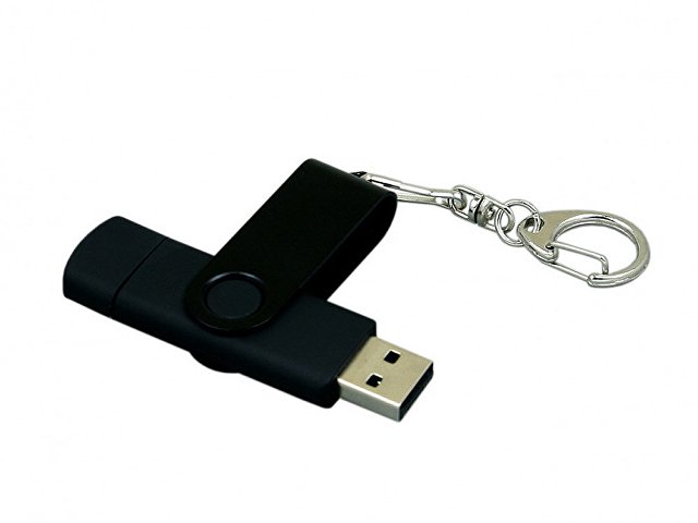 USB 2.0- флешка на 64 Гб с поворотным механизмом и дополнительным разъемом Micro USB