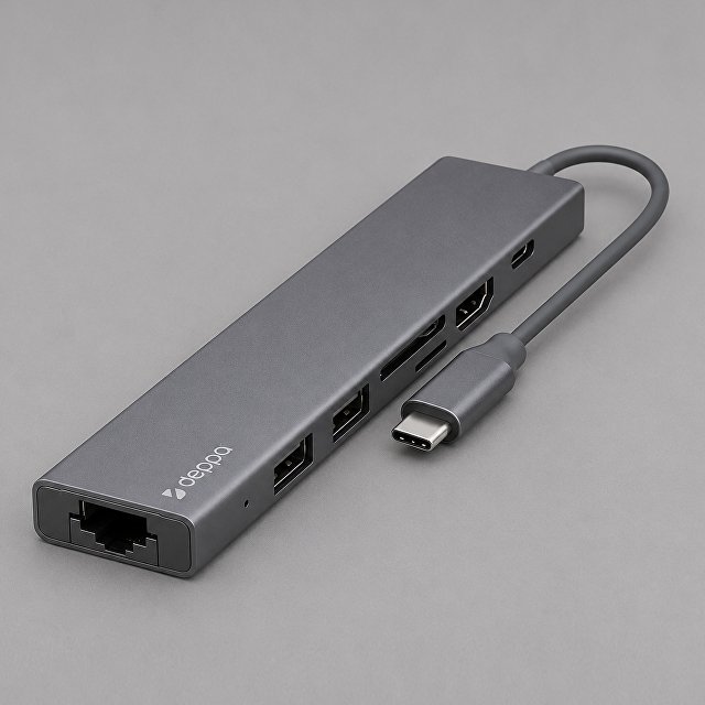 USB Type-C хаб 7-в-1, HDMI, Power Delivery, 2xUSB 3.0, RJ45, microSD/SD