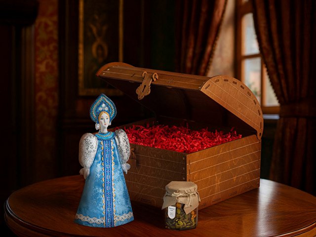 Подарочный набор: кукла фарфоровая, мёд с миксом из орехов