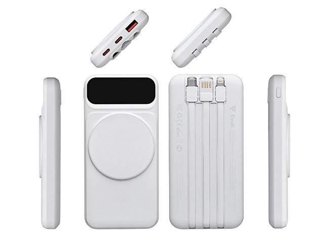 Магнитный беспроводной внешний аккумулятор со встроенными кабелями «Мэни», 10000 мАч