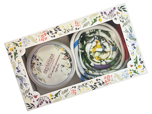 Набор: платок «Русский полевой букет» и свеча «Цветы и травы»