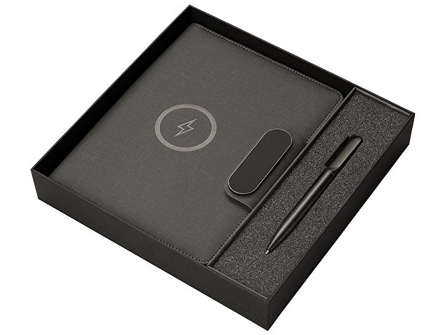 Подарочный набор «Twilight»: органайзер А5 с беспроводной зарядкой и металлическая шариковая ручка со светящимся логотипом