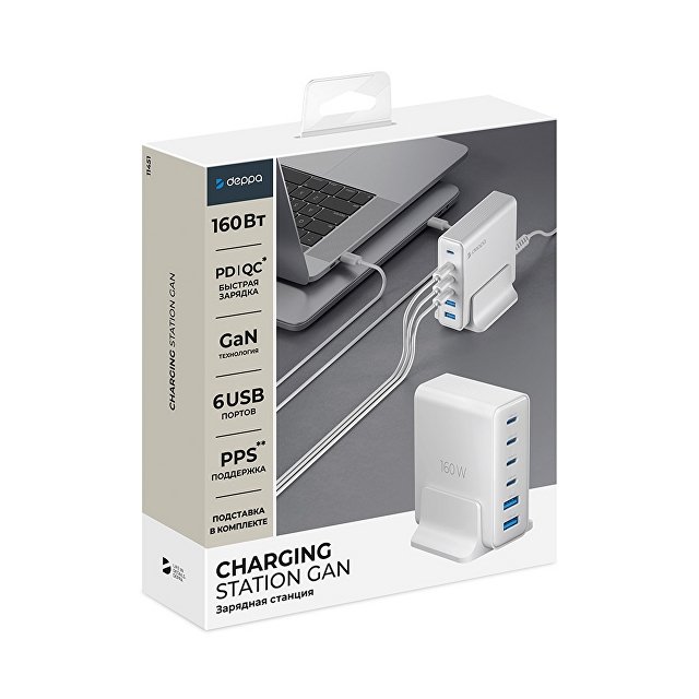 Зарядная станция 4xUSB Type-C, 2xUSB, PD, QC, 160Вт