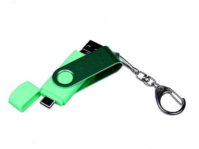 USB 2.0/micro USB/Type-С- флешка на 64 Гб 3-в-1 с поворотным механизмом