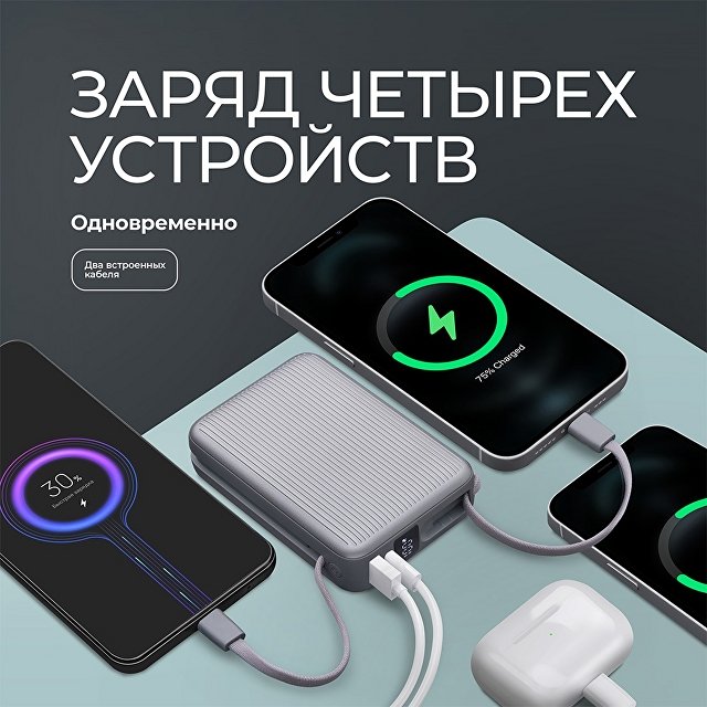 Внешний АКБ NRG Turbo Cable 20000 mAh, 22,5Вт