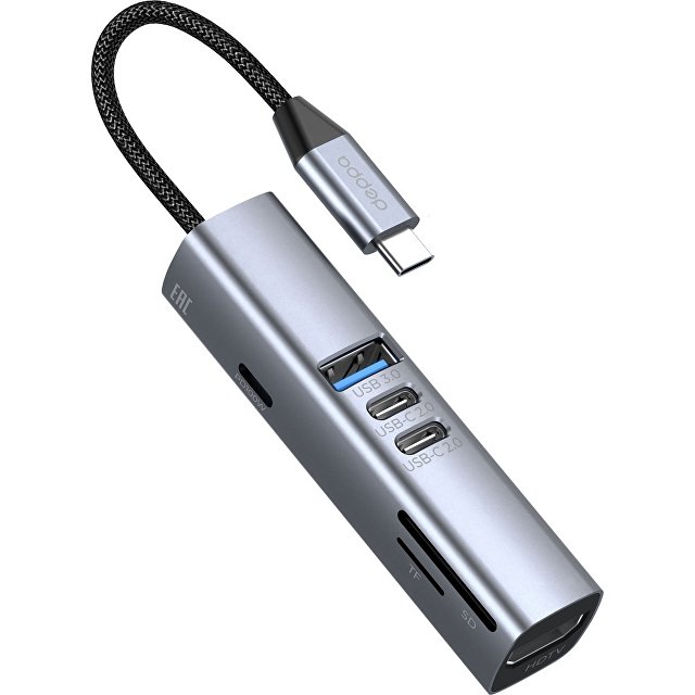 USB-хаб 7 в 1 USB-C - USB-A3.0 + 2хUSB-C + USB-C PD100Вт + HDMI + SD + microSD