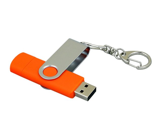 USB 2.0- флешка на 64 Гб с поворотным механизмом и дополнительным разъемом Micro USB