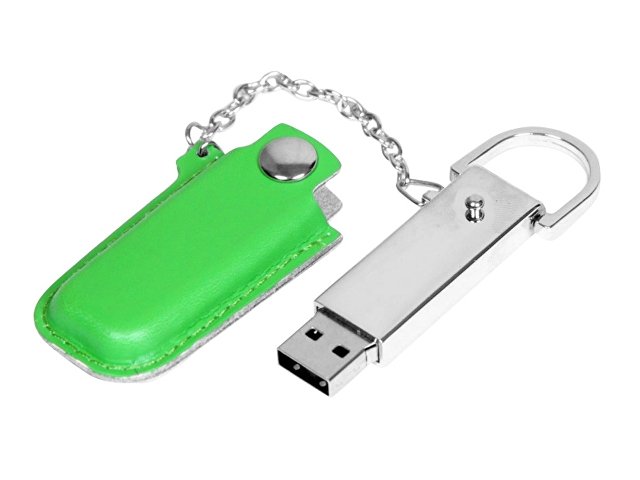 USB 2.0- флешка на 16 Гб в массивном корпусе с кожаным чехлом