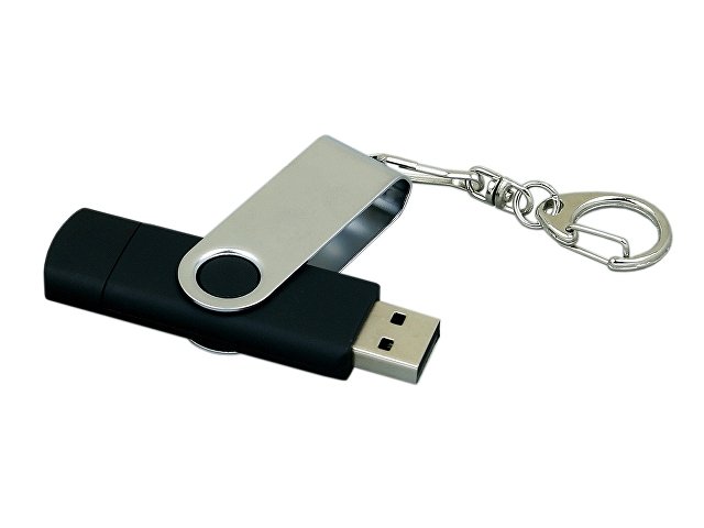 USB 2.0- флешка на 32 Гб с поворотным механизмом и дополнительным разъемом Micro USB