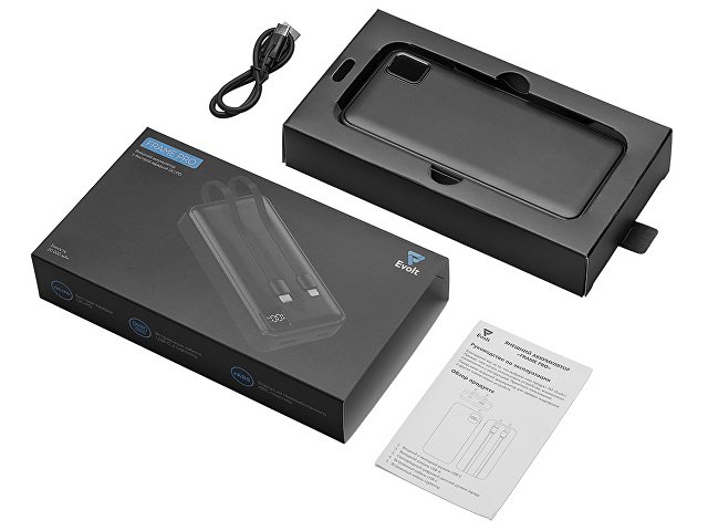 Внешний аккумулятор со встроенными кабелями «Фрэйм Про», быстрая зарядка, 20000мач