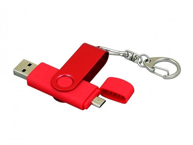 USB 2.0- флешка на 32 Гб с поворотным механизмом и дополнительным разъемом Micro USB