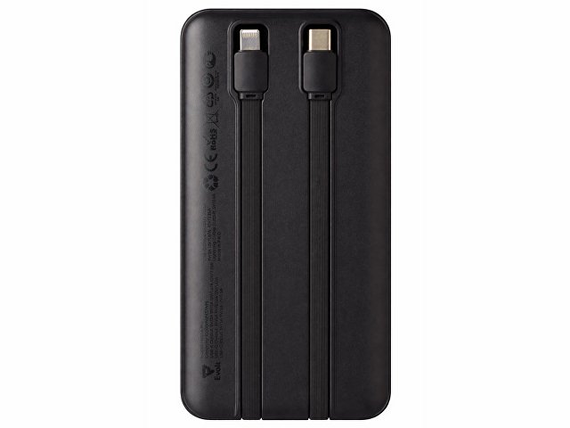 Внешний аккумулятор со встроенными кабелями «Фрэйм Квик», быстрая зарядка, 10000 мАч