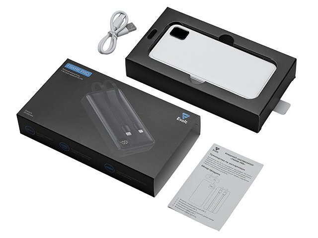 Внешний аккумулятор со встроенными кабелями «Фрэйм Про», быстрая зарядка, 20000мач