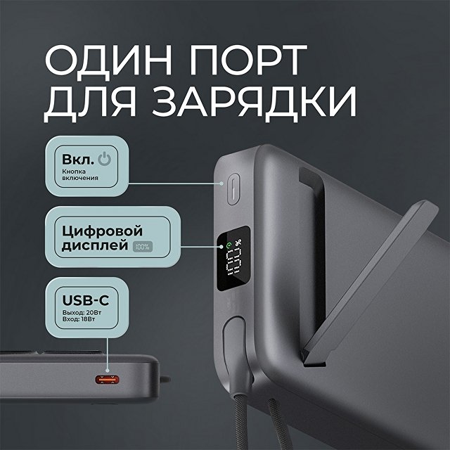 Внешний АКБ NRG MageSafe QI2 10000 мА-ч, 15Вт QI