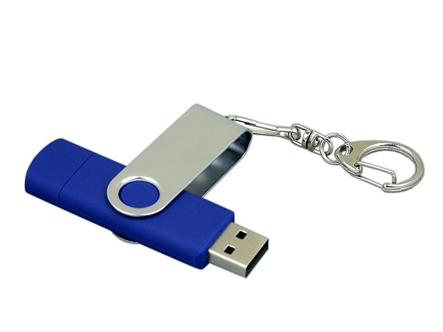 USB 2.0- флешка на 16 Гб с поворотным механизмом и дополнительным разъемом Micro USB