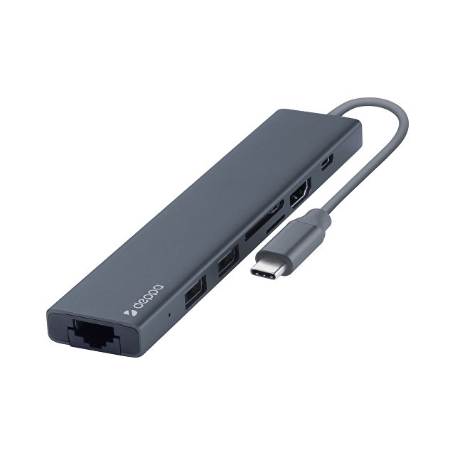 USB Type-C хаб 7-в-1, HDMI, Power Delivery, 2xUSB 3.0, RJ45, microSD/SD