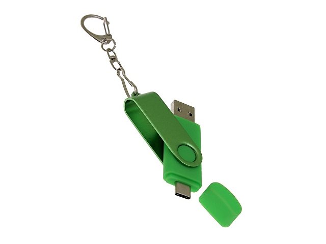 USB 2.0- флешка на 16 Гб с поворотным механизмом и дополнительным разъемом Type-C