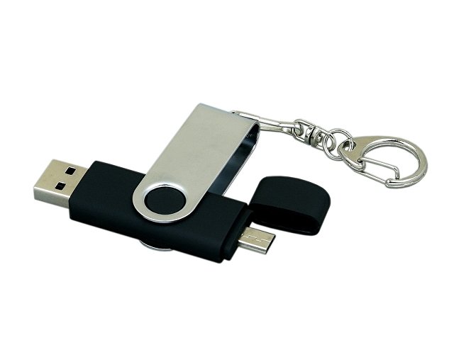 USB 2.0- флешка на 32 Гб с поворотным механизмом и дополнительным разъемом Micro USB