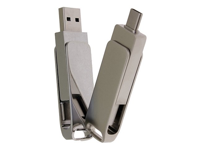 USB 2.0- флешка на 64 Гб с поворотным механизмом и дополнительным разъемом Type-C