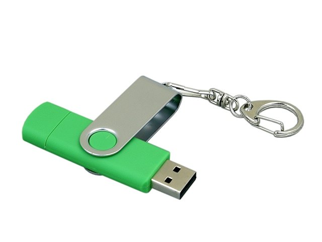 USB 2.0- флешка на 32 Гб с поворотным механизмом и дополнительным разъемом Micro USB