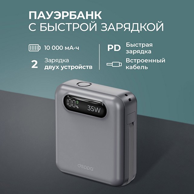 Внешний АКБ NRG Turbo Cable 10000 mAh, 35Вт